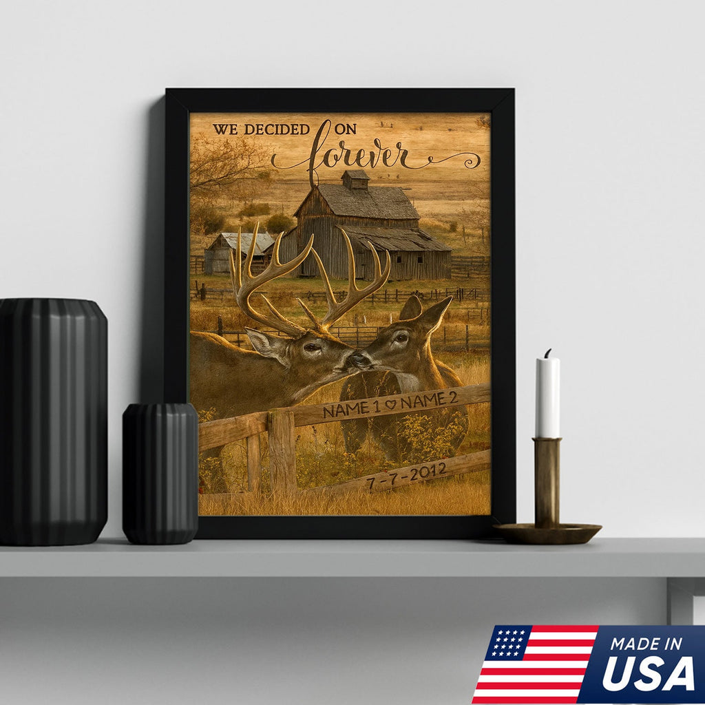 Rustic Deer Couple Canvas Art – Personalized Farmhouse Buck & Doe Kissing Scene