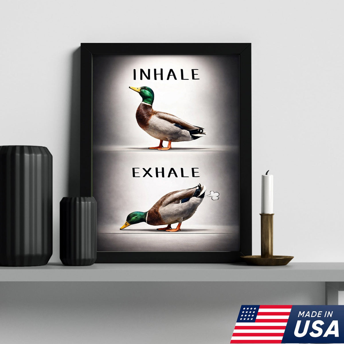 Inhale Exhale Duck Canvas Print – Funny Bathroom Wall Art – Duck Meme Decor