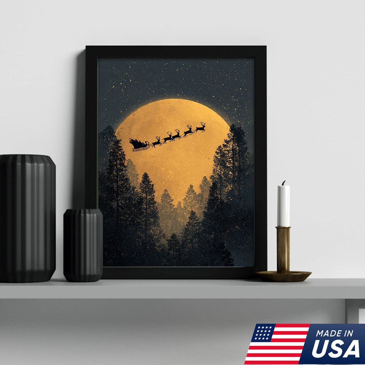 Golden Moon Santa Canvas