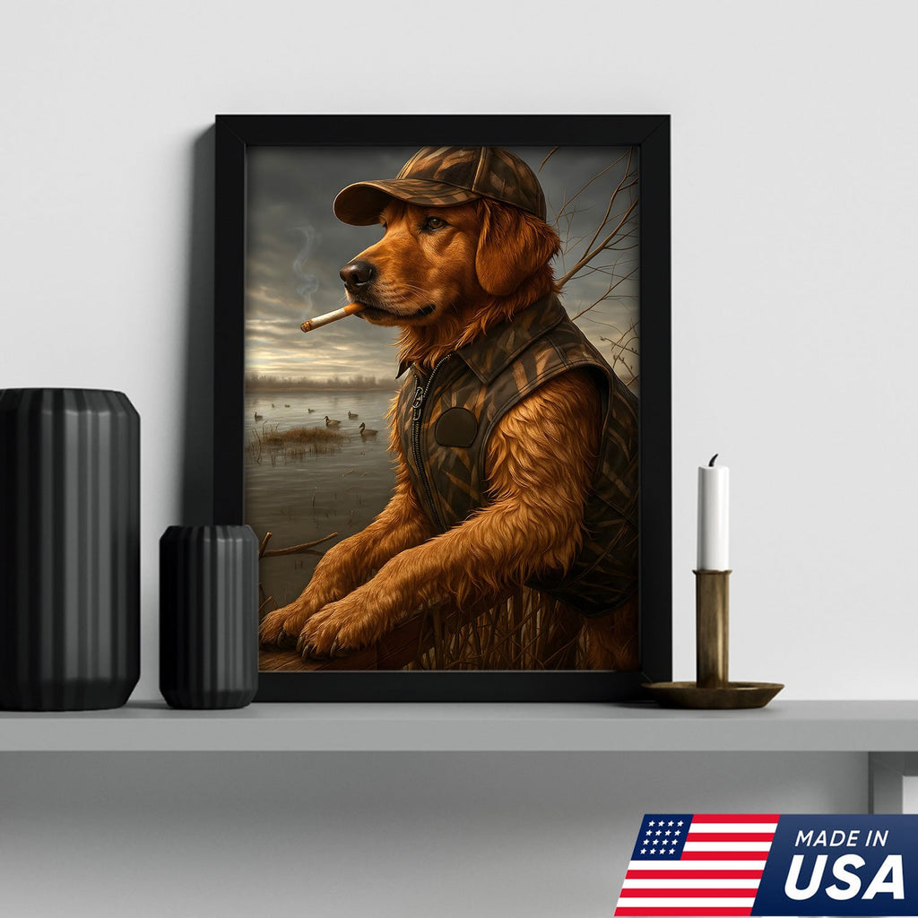 Golden Retriever Hunting Dog Canvas Wall Art, Duck Hunter Lab in Camo Vest