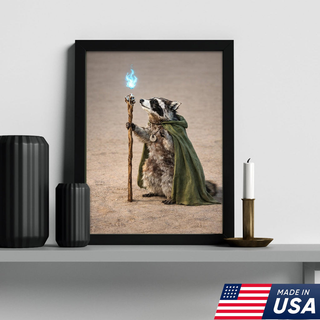 Wizard Raccoon Wall Art Canvas Print, Fantasy Animal Magic Illustration