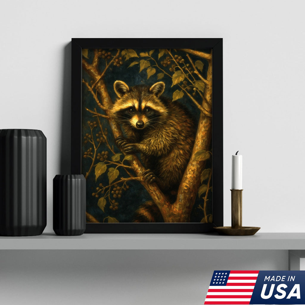 Raccoon Canvas Wall Art – Forest Night Wildlife, Rustic Lodge Decor, Gift for Animal Lovers