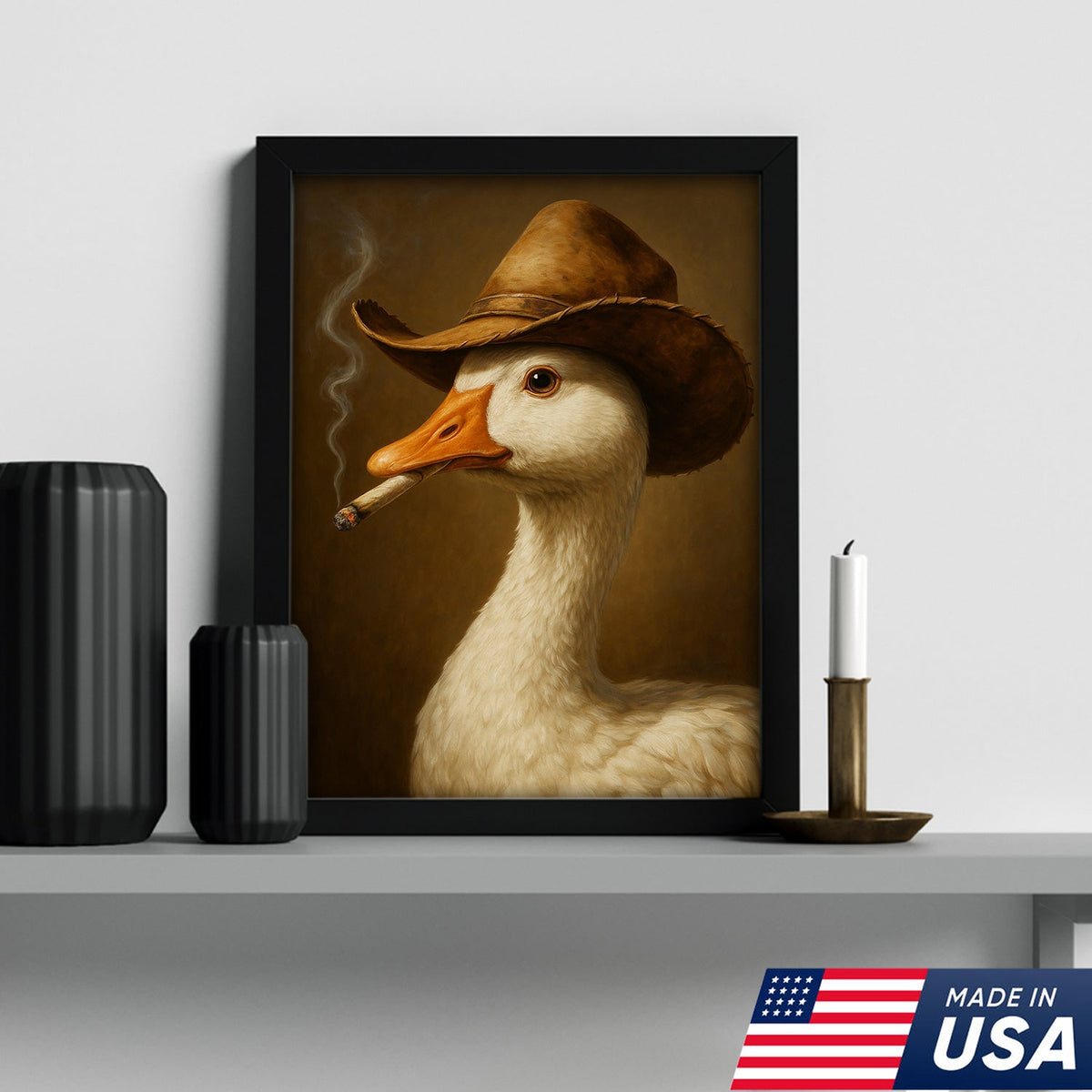 Cowboy Duck Canvas Wall Art – Funny Rustic Decor for Hunters & Man Cave