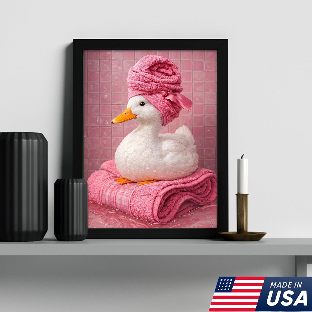 Funny Duck Bathroom Canvas Wall Art – Duck Spa Painting With Towel