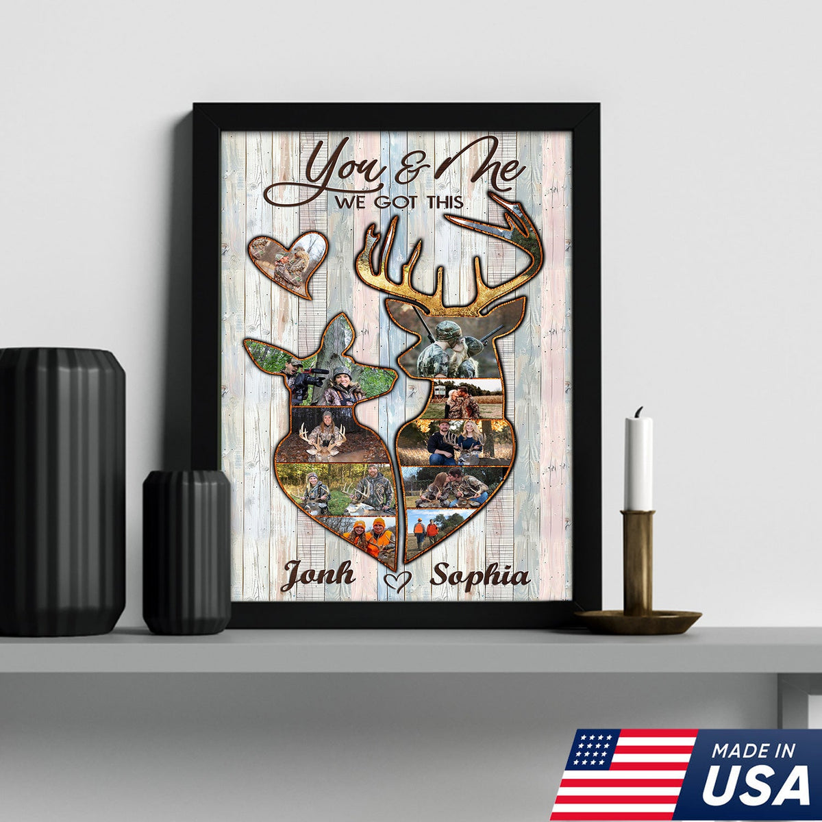 Personalized Deer Couple Hunting Photo Collage Wall Art Canvas - Custom Hunter Gift for Couples