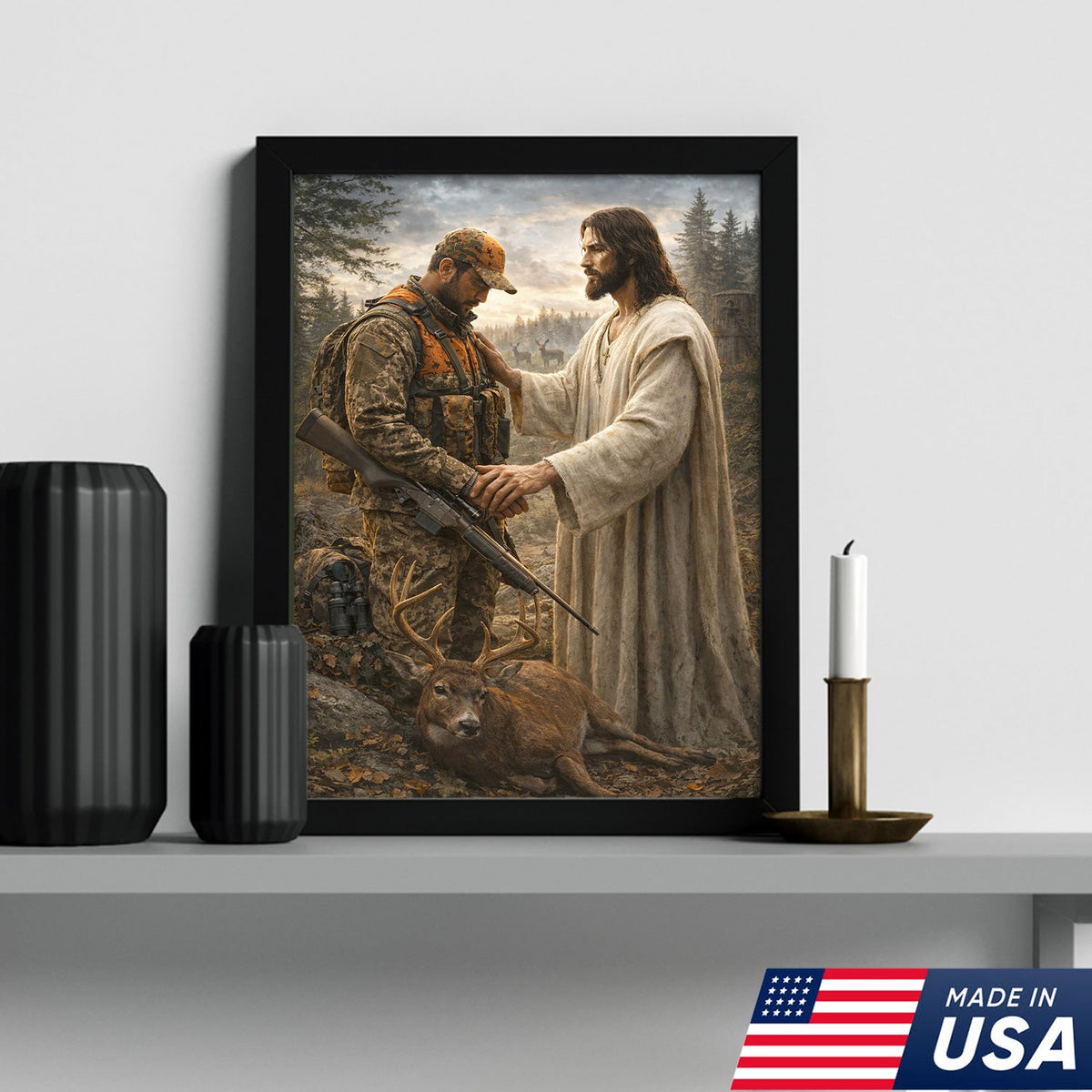 Jesus Hunting Canvas, Christian Hunter Wall Art, Faith Deer Decor
