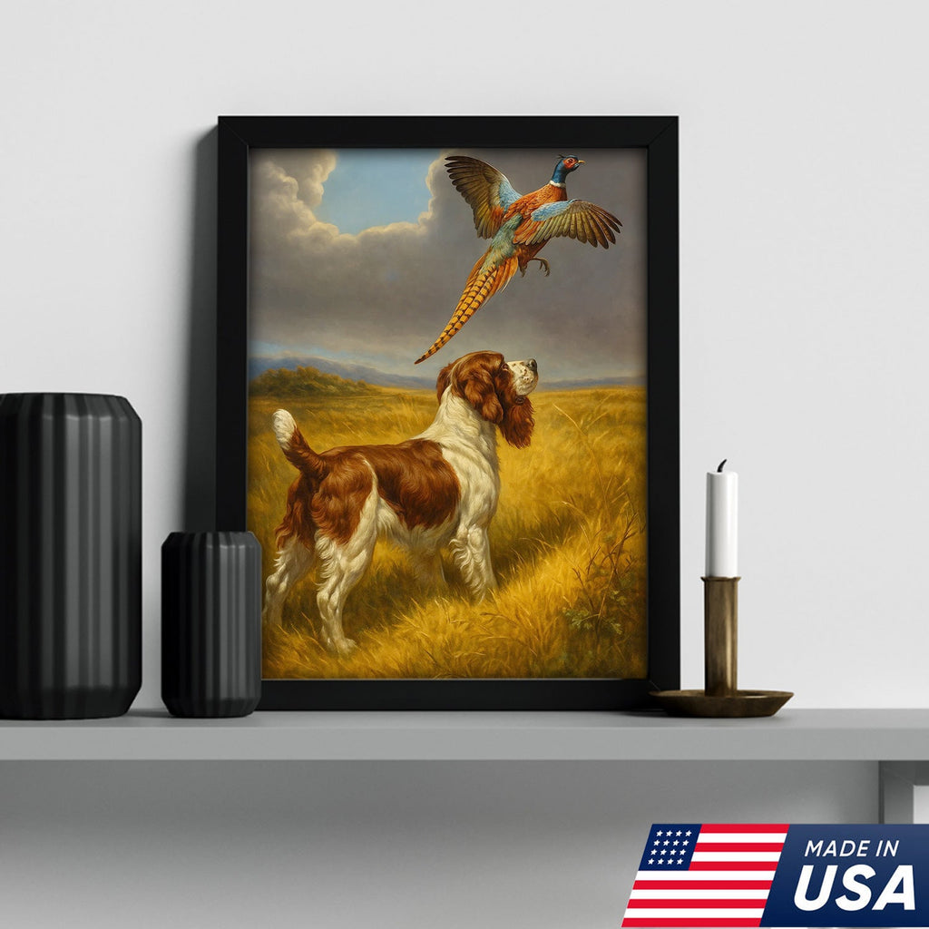 Hunting Dog and Pheasant Canvas Wall Art – Rustic Wildlife Scene – Lodge and Cabin Decor