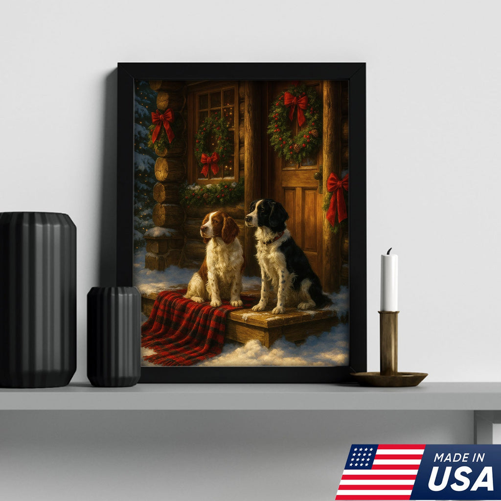 Christmas Dogs Canvas Wall Art, Winter Cabin Decor, Holiday Dog Print