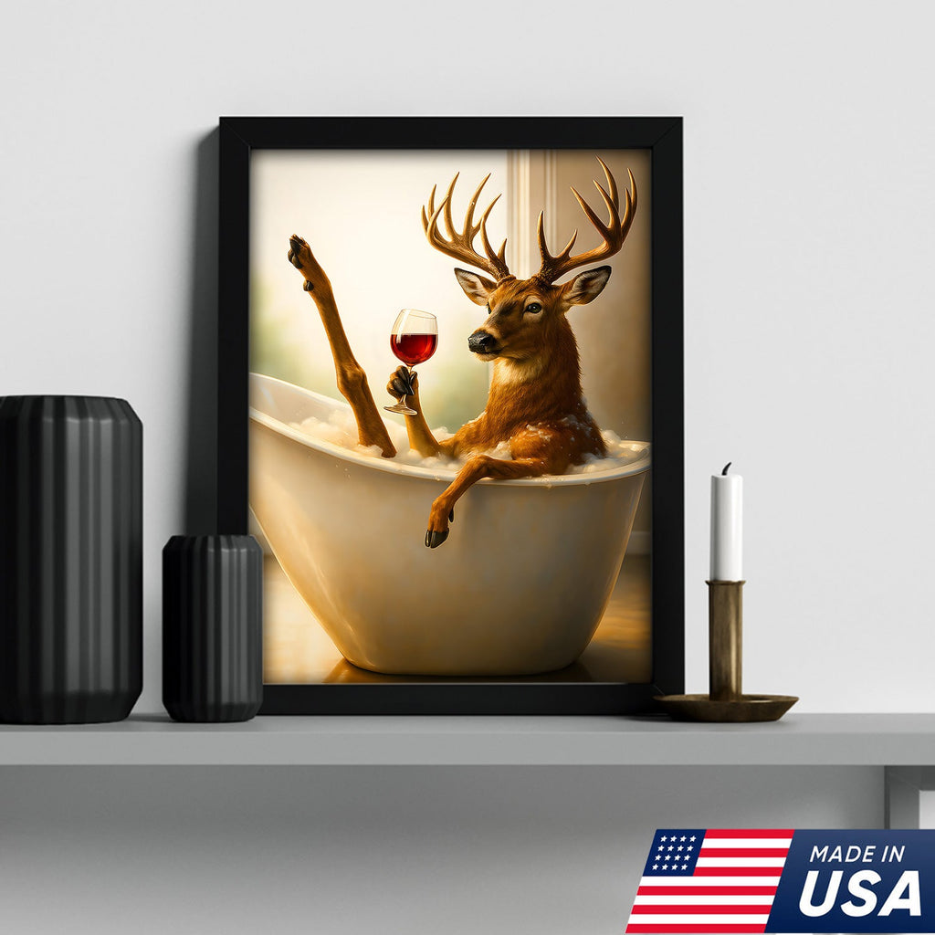 Relaxing Deer in Bathtub Funny Wall Art – Unique Gift for Hunters, Rustic Cabin Decor Canvas