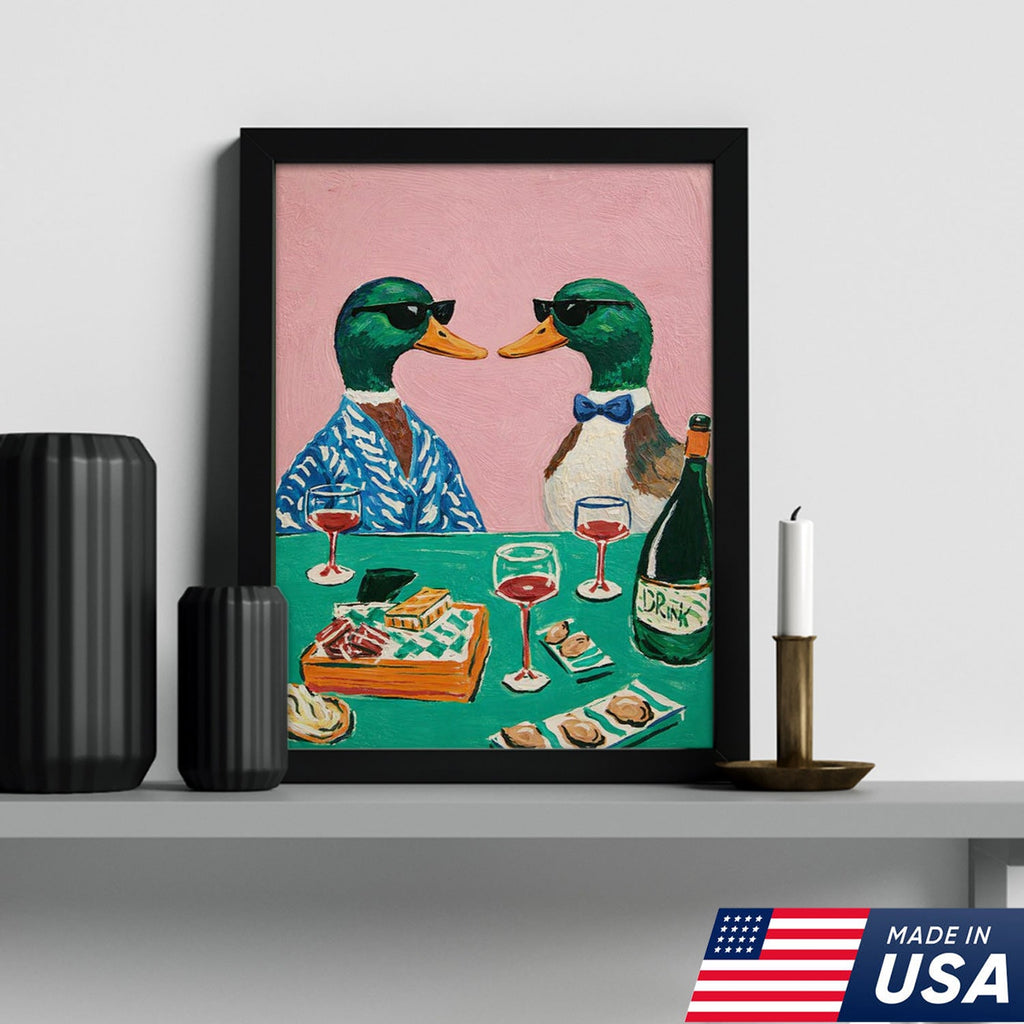 Funny Duck Canvas Wall Art – Classy Ducks Drinking Wine Painting