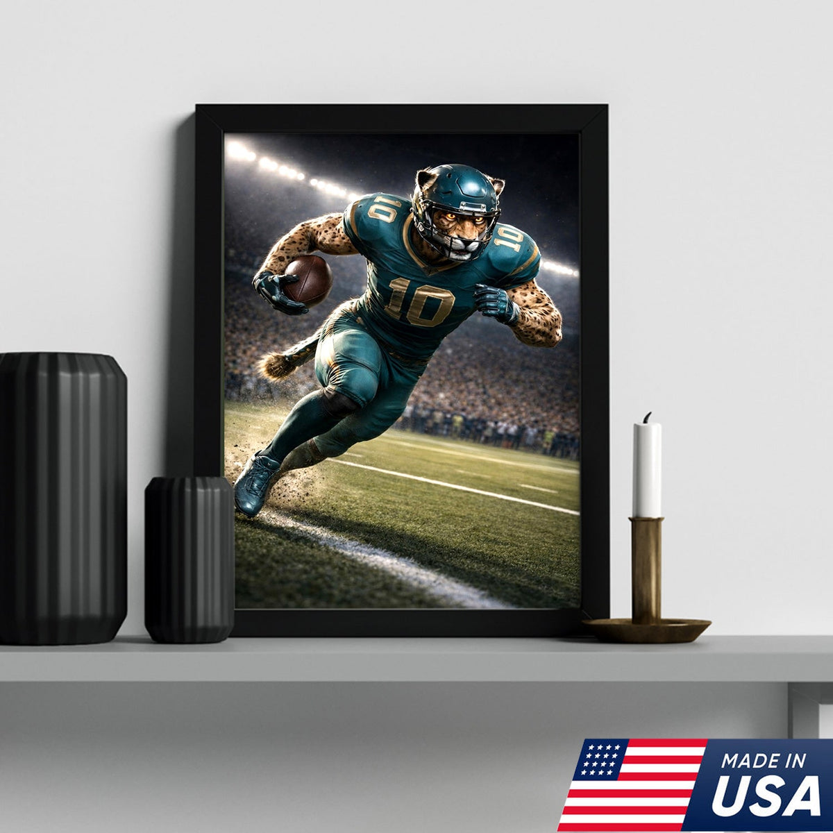 Fierce Cheetah Football Canvas Wall Art – Speed Hunter Athlete Stadium Action Print