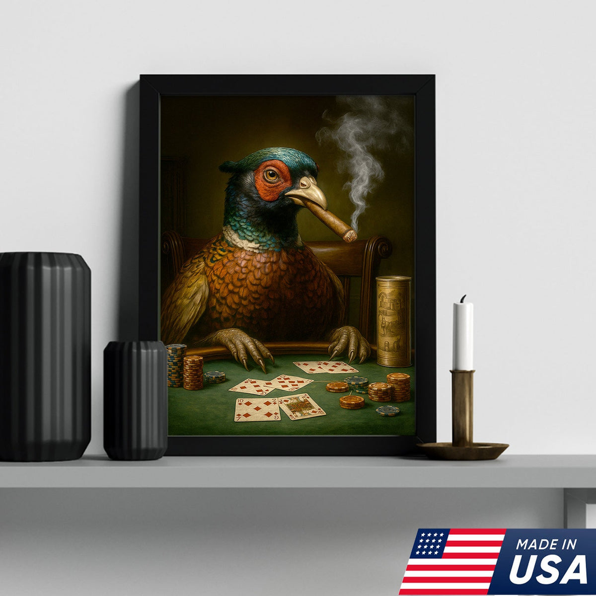 The Poker Pheansant Wall Art Canvas – Funny Smoking Pheasant Wall Art for Men