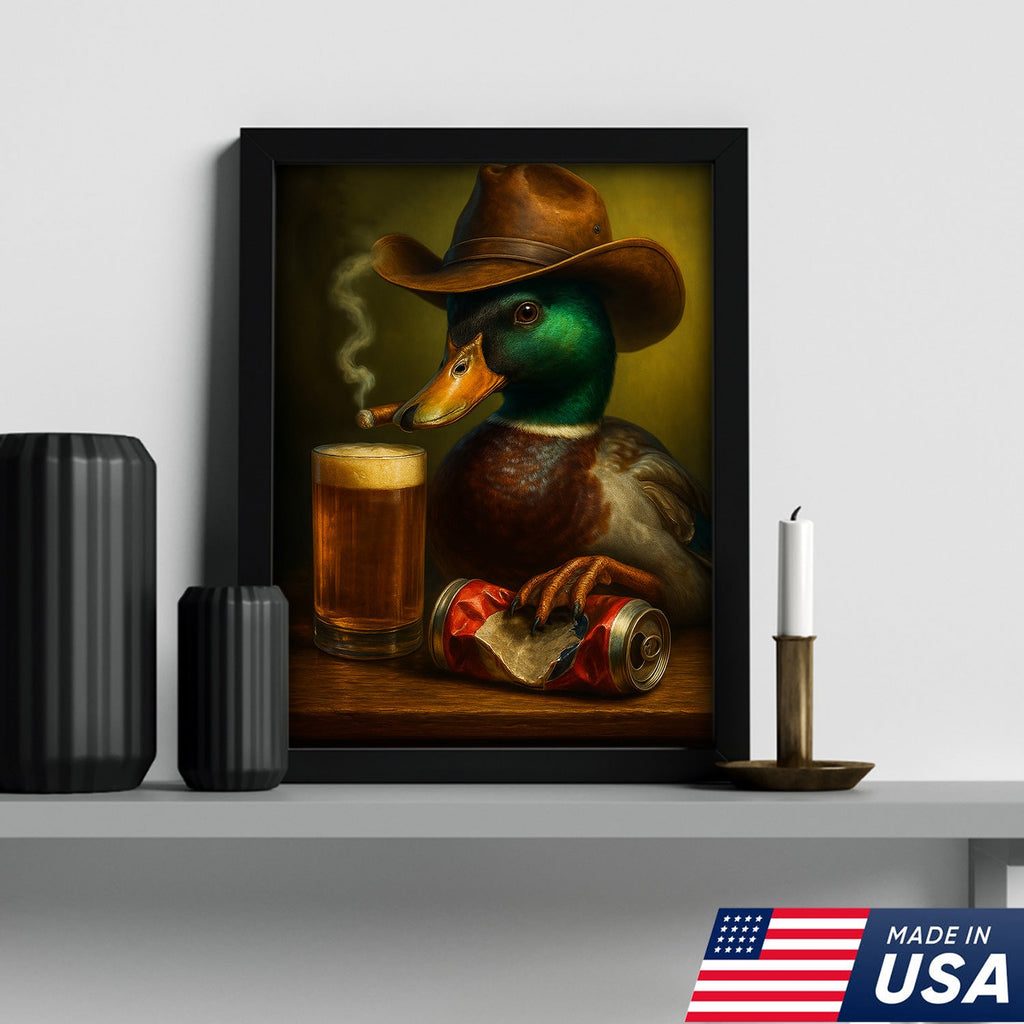 Duck Cowboy Canvas Wall Art – Funny Rustic Beer Decor for Waterfowl Hunters & Cabins
