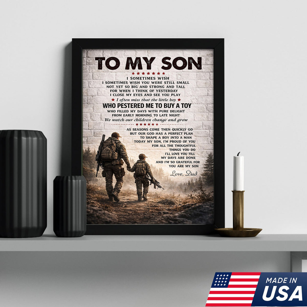 Personalized To My Son Canvas Print Dad to Son Gift Hunting Military Wall Art Decor