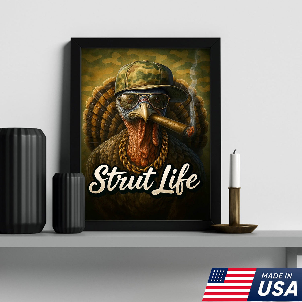 Strut Life Turkey Canvas Wall Art, Funny Turkey Hunter Decor, Rustic Cabin Artwork for Men