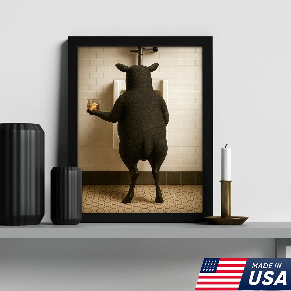 Funny Black Sheep Bathroom Wall Art, Drinking Sheep Humor Canvas Print