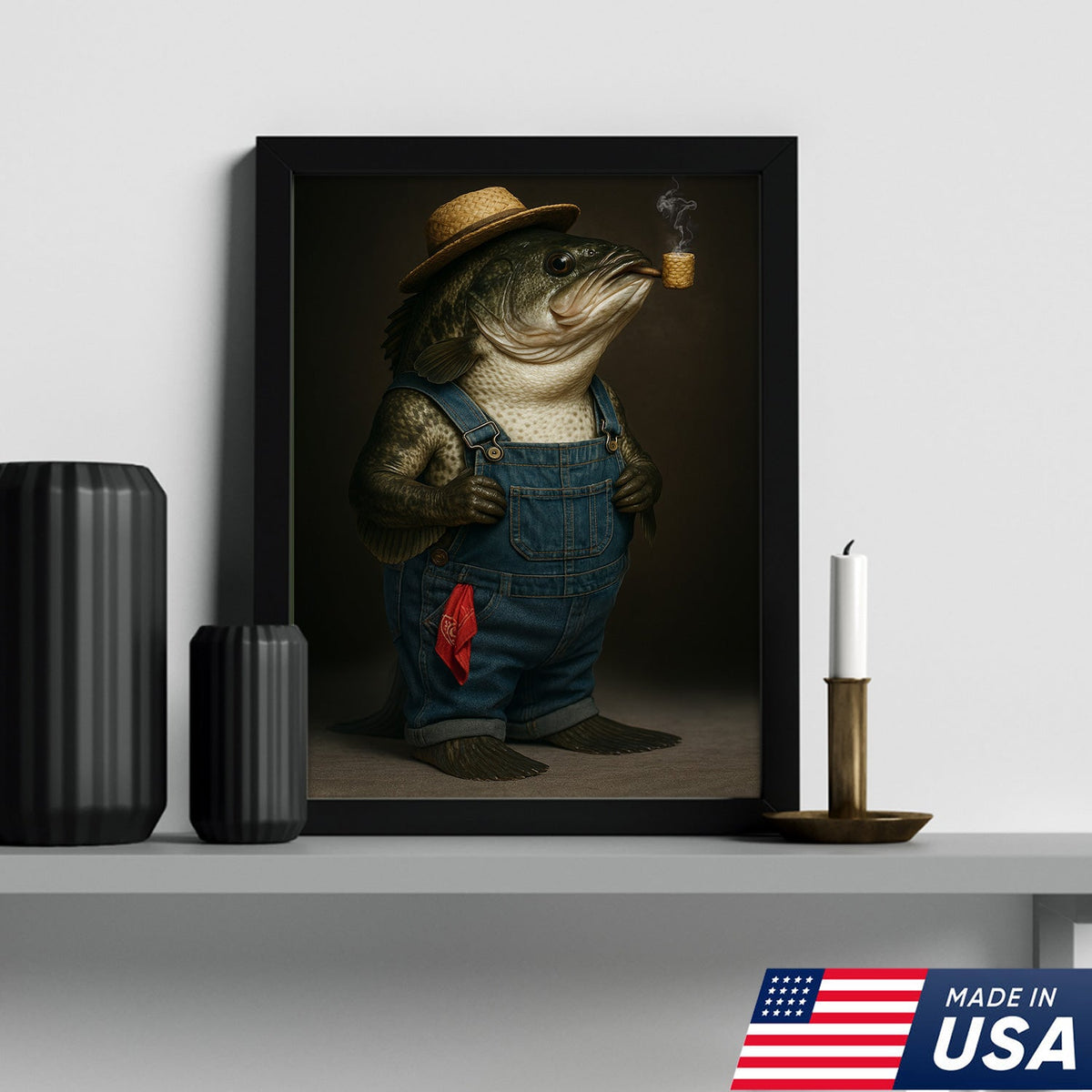 Funny Fisherman Bass Canvas, Rustic Fishing Wall Art, Humorous Country Fish Lover Decor
