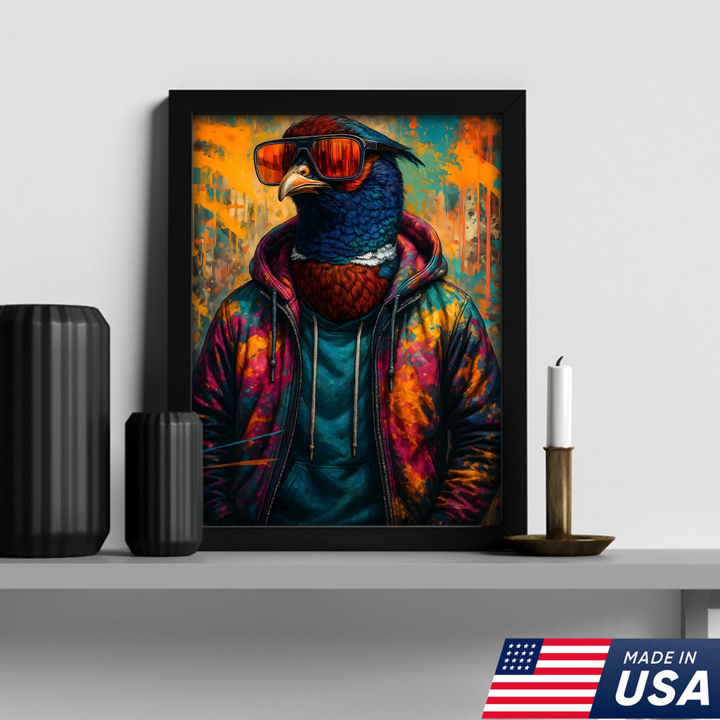 Cool Pheasant Wall Art – Hipster Bird in Hoodie Canvas Print, Urban Street Style Home Decor Gift