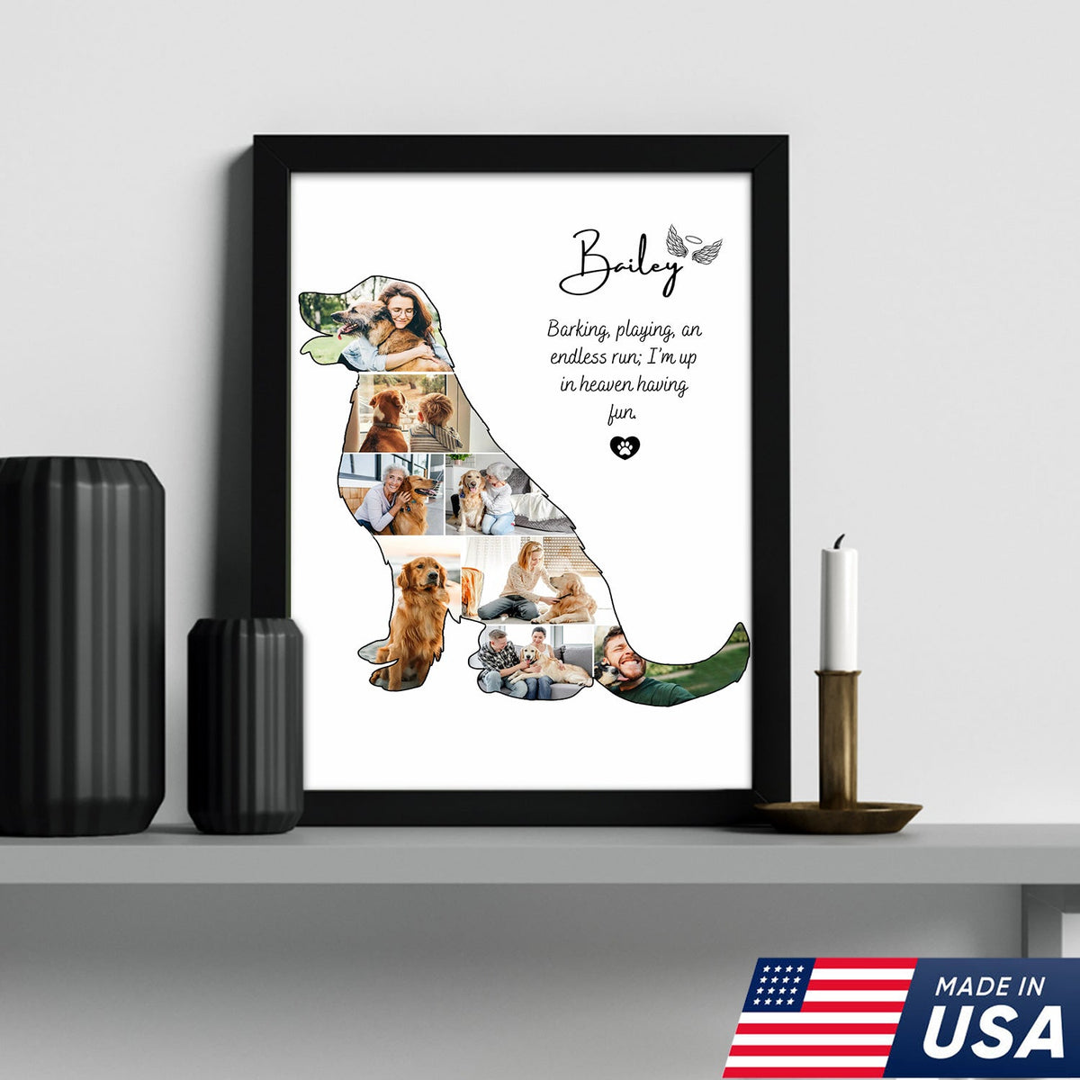 Custom Dog Memorial Print Canvas, Personalized Pet Loss Gift, Rainbow Bridge Dog Photo Collage