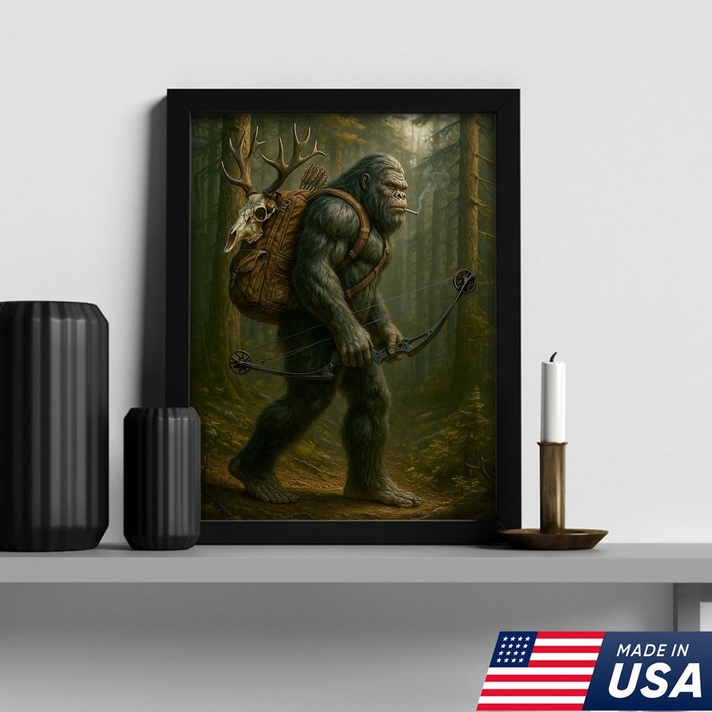 Bigfoot Hunter Canvas, Forest Archery Wall Art, Rustic Woodland Decor for Outdoor Adventure Lovers
