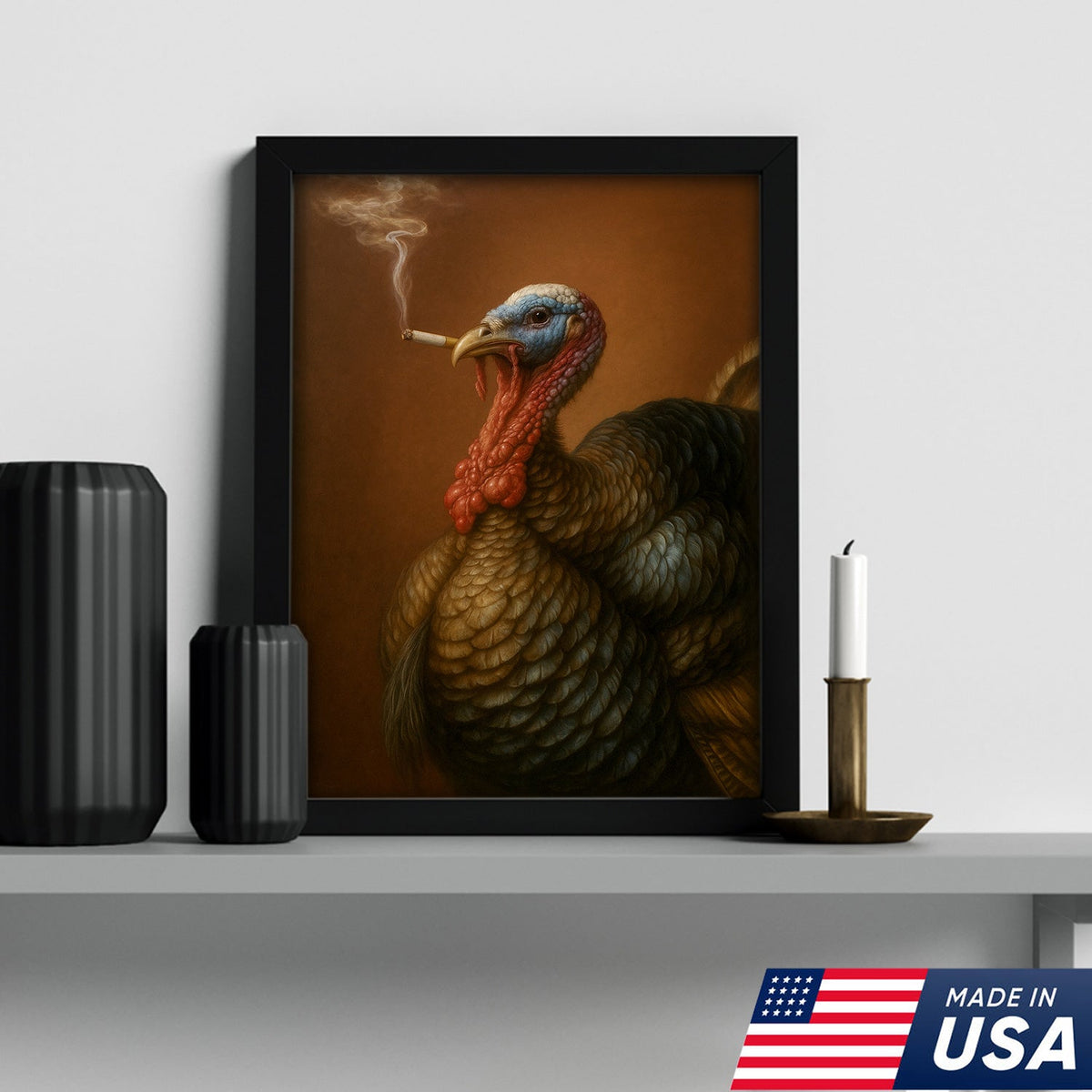 Funny Turkey Smoking Canvas Wall Art – Rustic Farmhouse Gift for Hunters & Wildlife Lovers