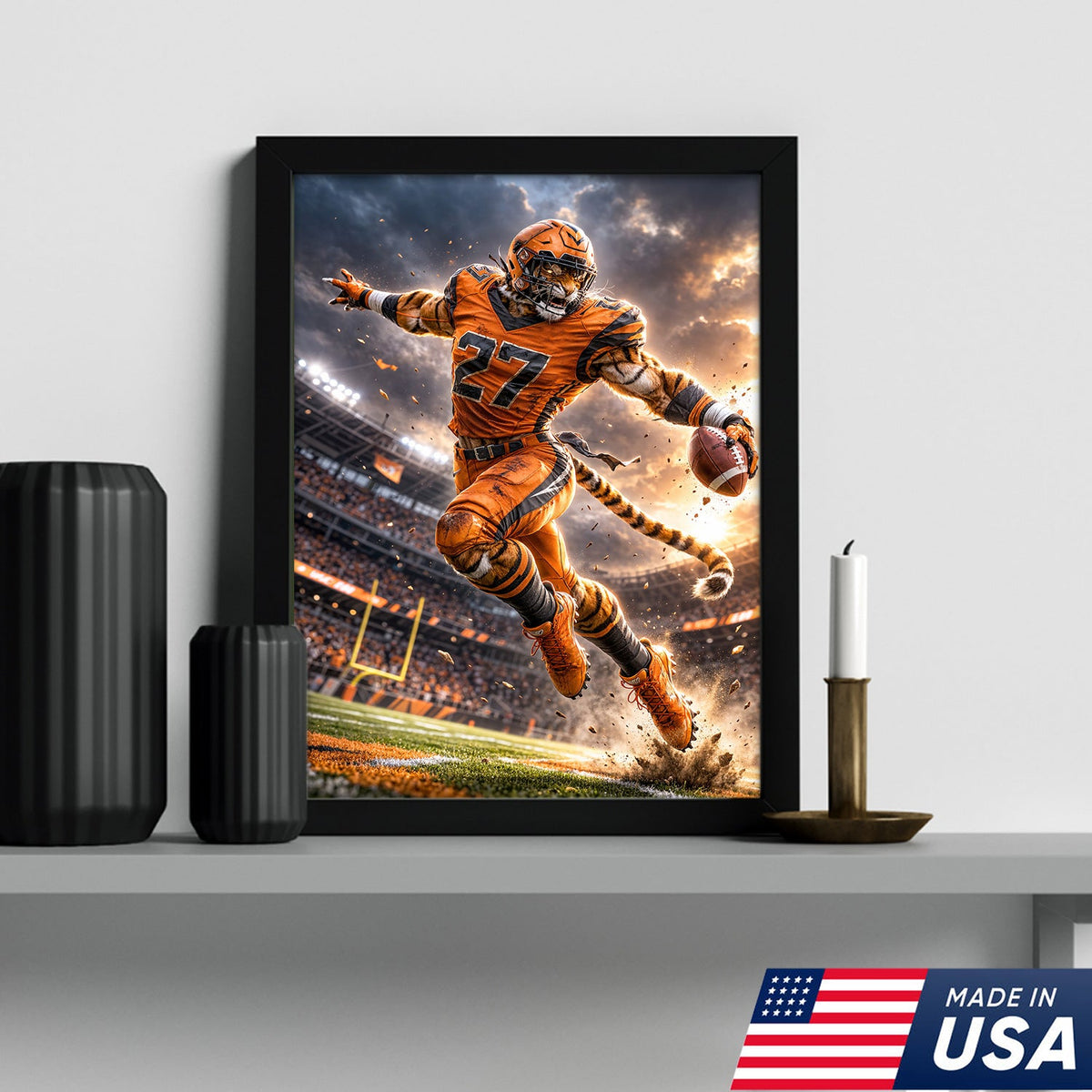 Tiger Football Athlete Canvas Wall Art – Action Stadium Sports Print
