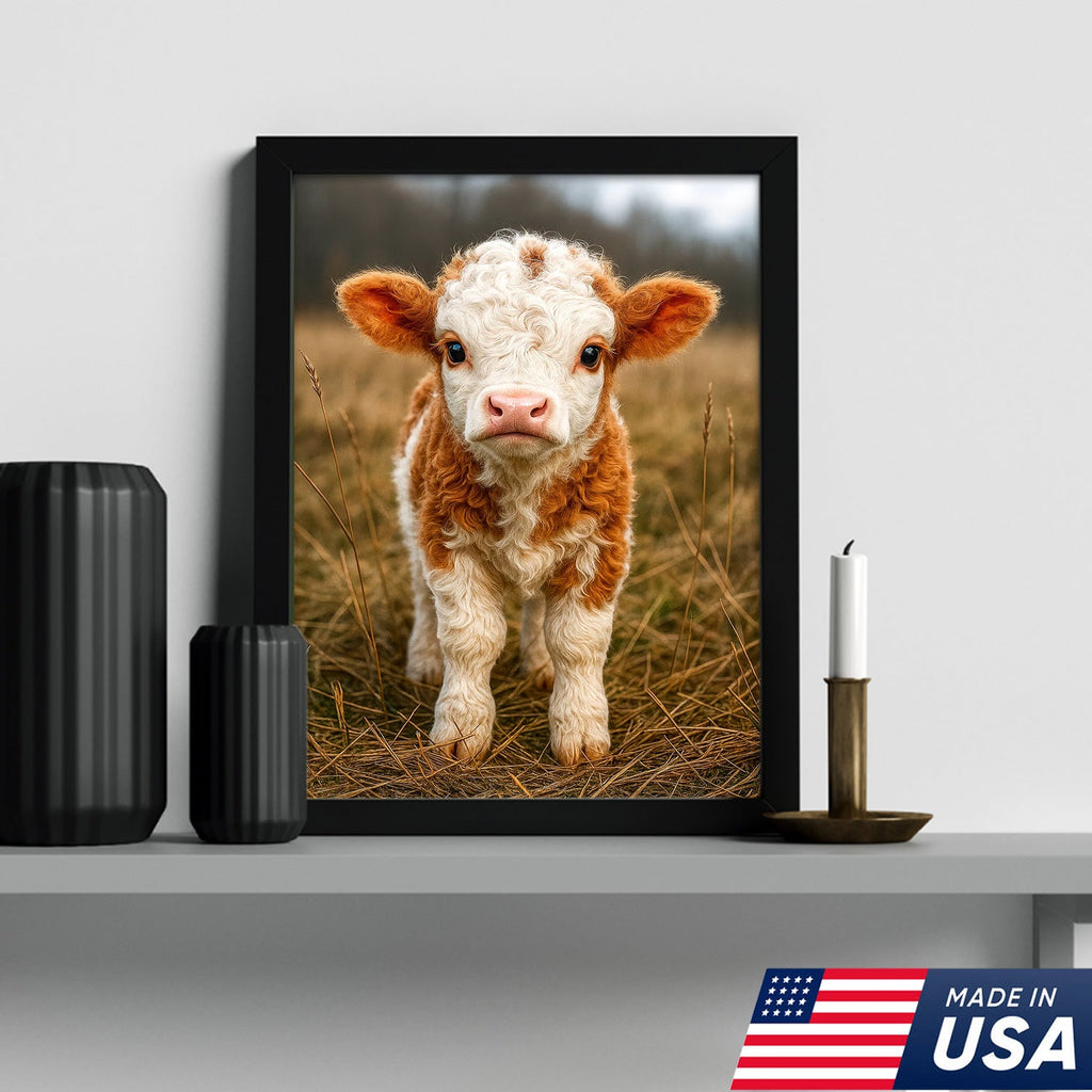 Cute Highland Cow Calf Canvas Art – Adorable Baby Cow Portrait