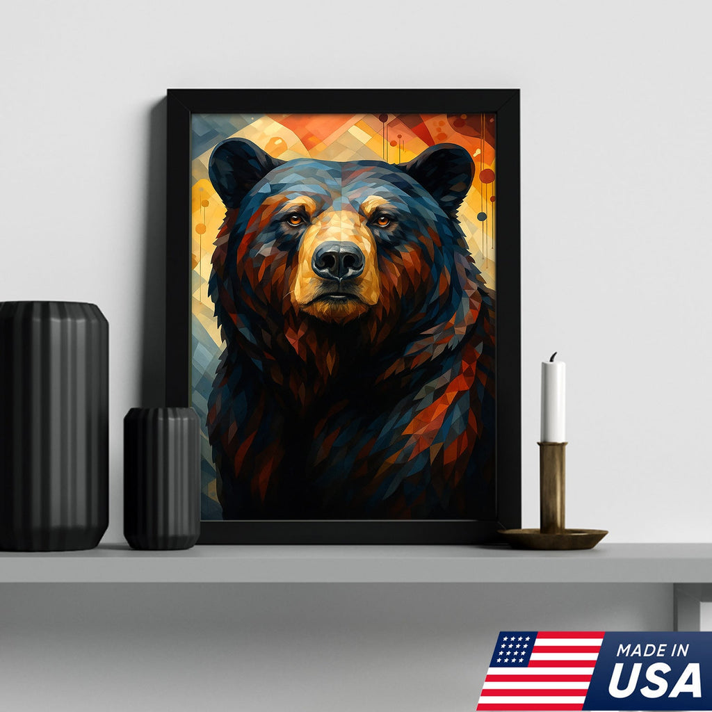 Geometric Bear Portrait Canvas – Modern Rustic Wall Art for Cabin & Man Cave Decor