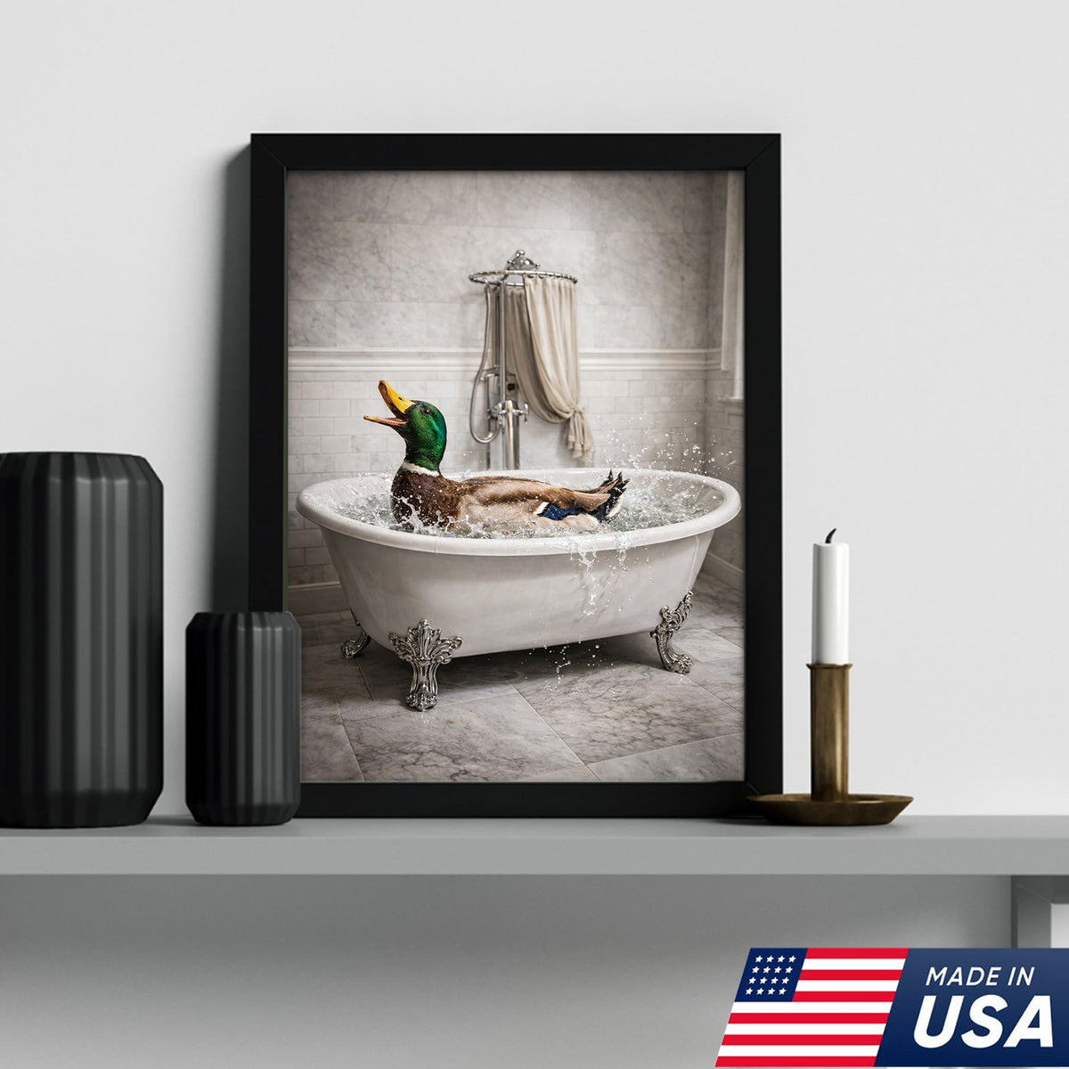 Duck Bathroom Canvas Print – Funny Duck In Bathtub Wall Art