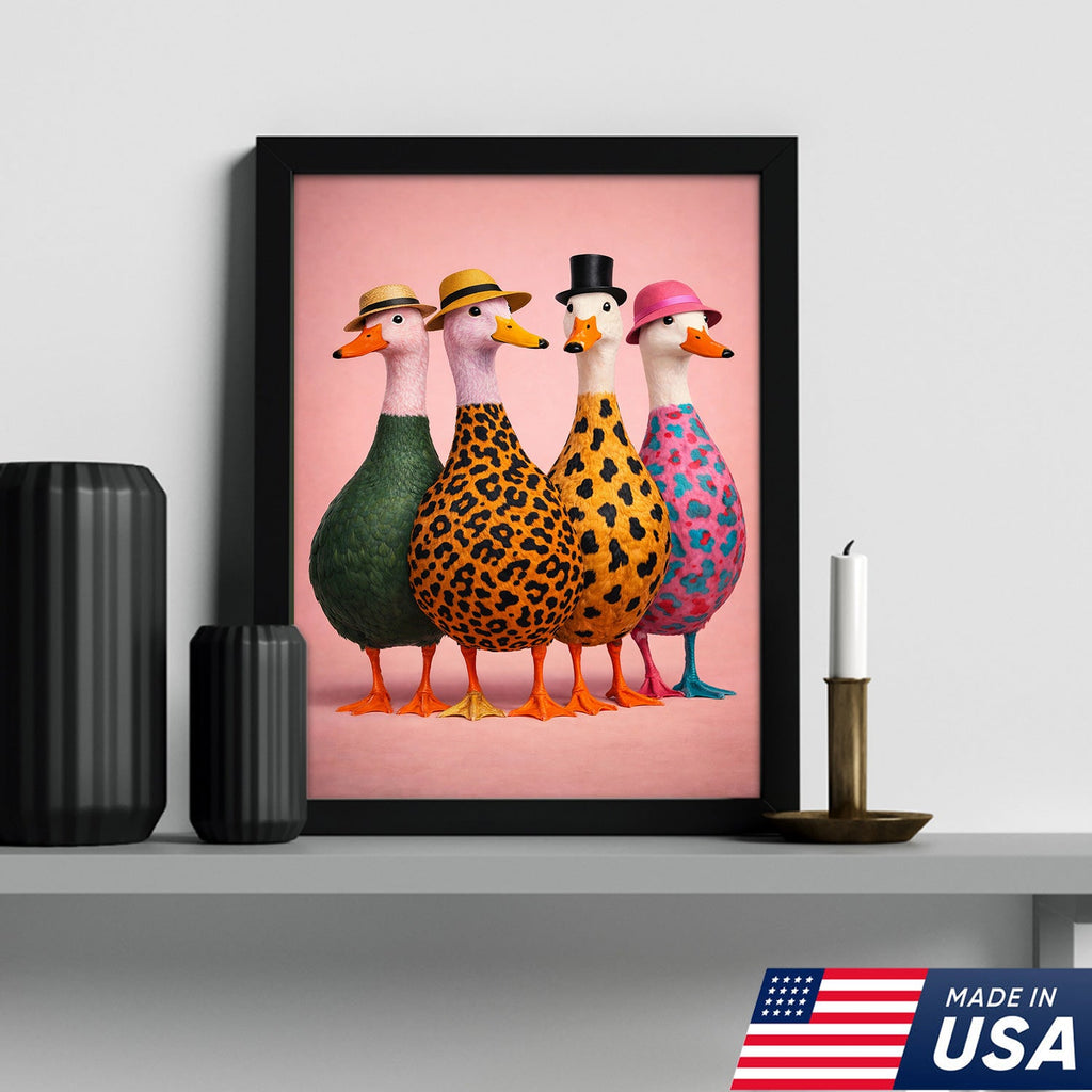 Funny Duck Canvas Wall Art – Colorful Ducks With Hats Painting