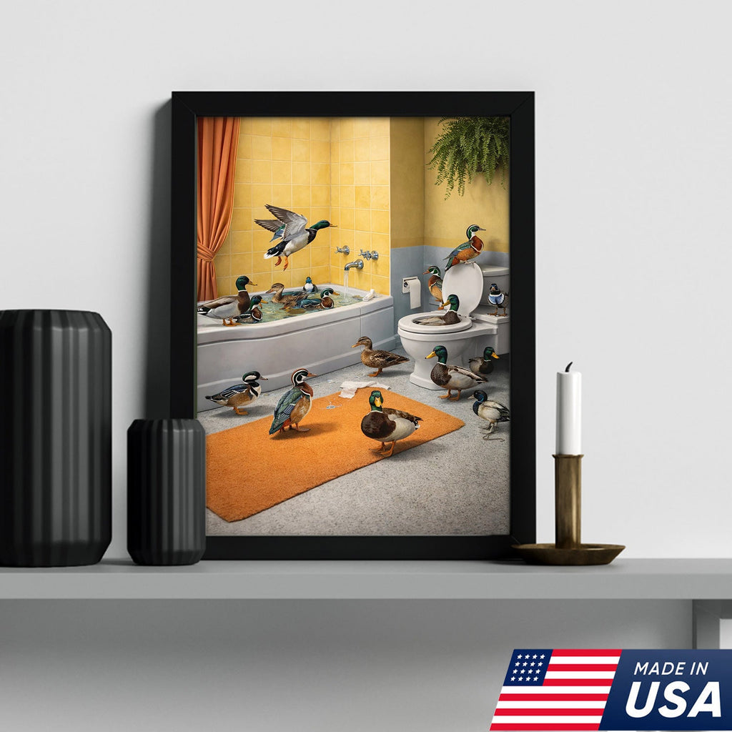 Funny Duck Bathroom Canvas, Farm Animal Wall Art, Quirky Decor