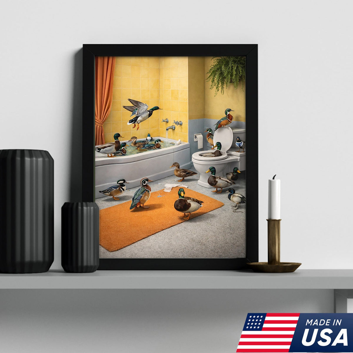 Funny Duck Bathroom Canvas, Farm Animal Wall Art, Quirky Decor