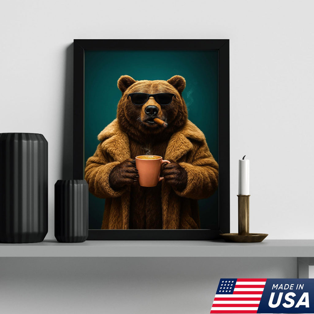 Cool Bear Wall Art Canvas - Smoking Bear Print, Funny Cigar Bear Decor