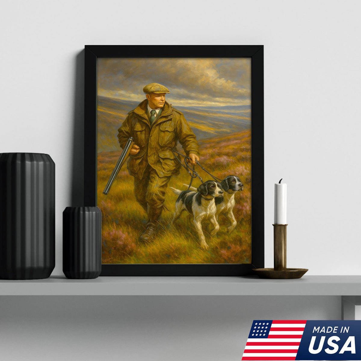Upland Hunter With Hunting Dogs Canvas – Classic Field Sport Wall Art, Rustic Lodge Decor Gift