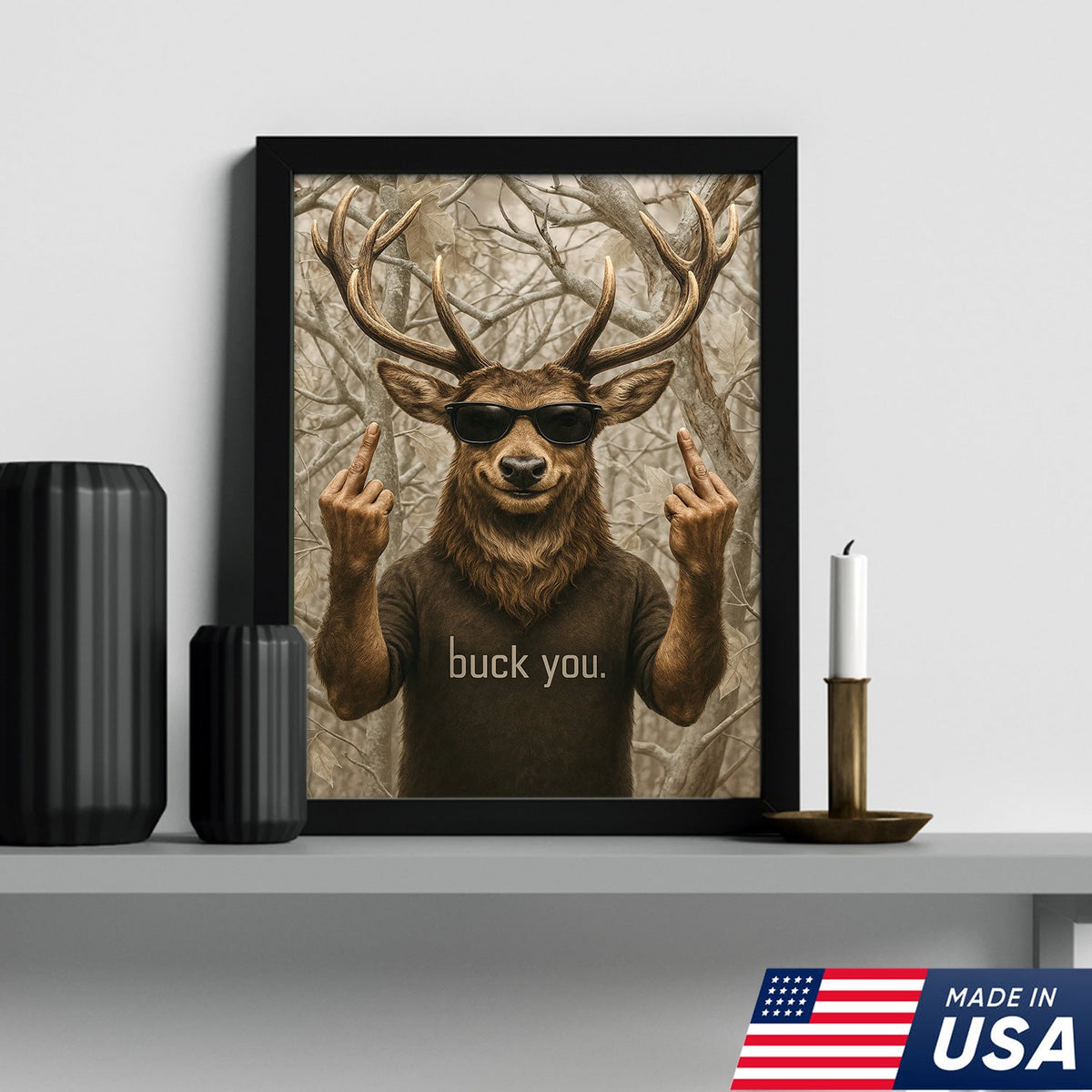 Funny Deer Canvas, Buck You Wall Art, Humorous Hunter Gift for Man Cave or Cabin Decor
