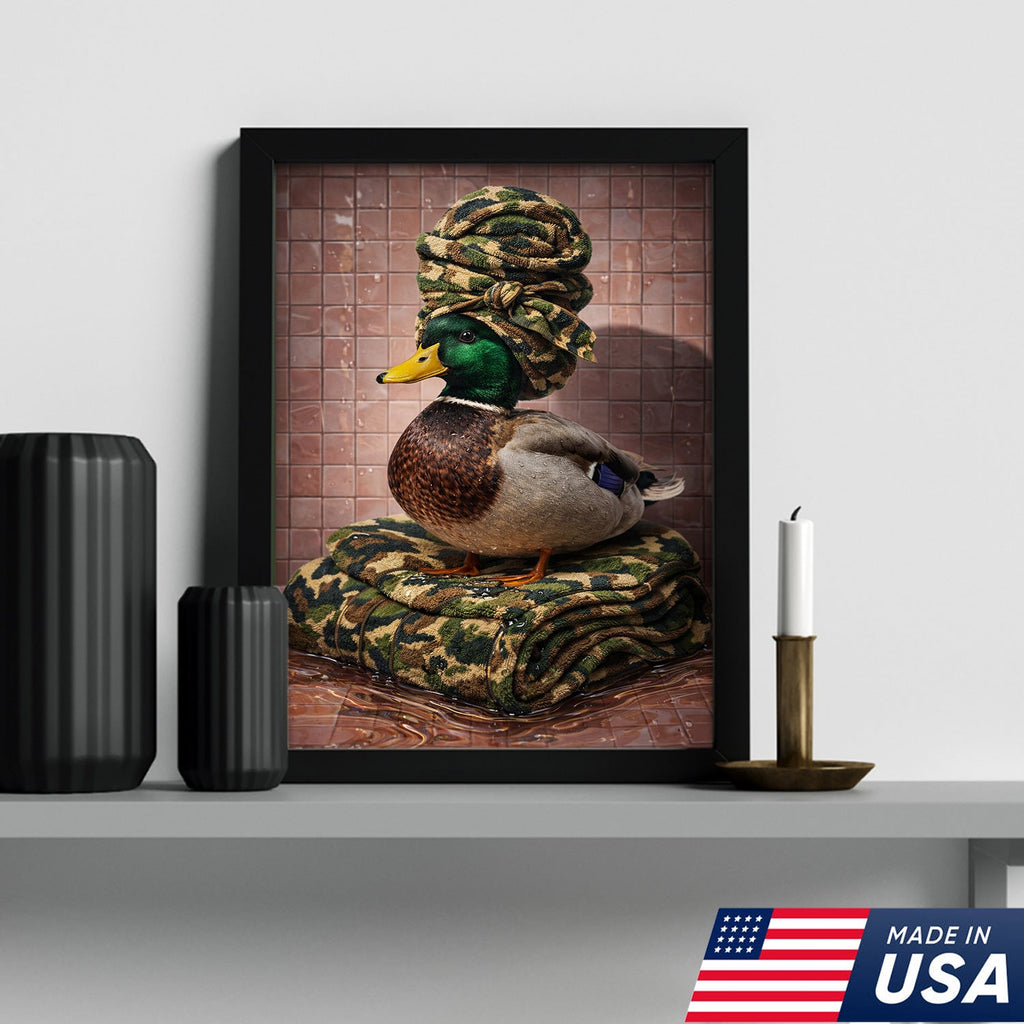 Funny Hunting Duck Bathroom Canvas – Camo Spa Duck Wall Art
