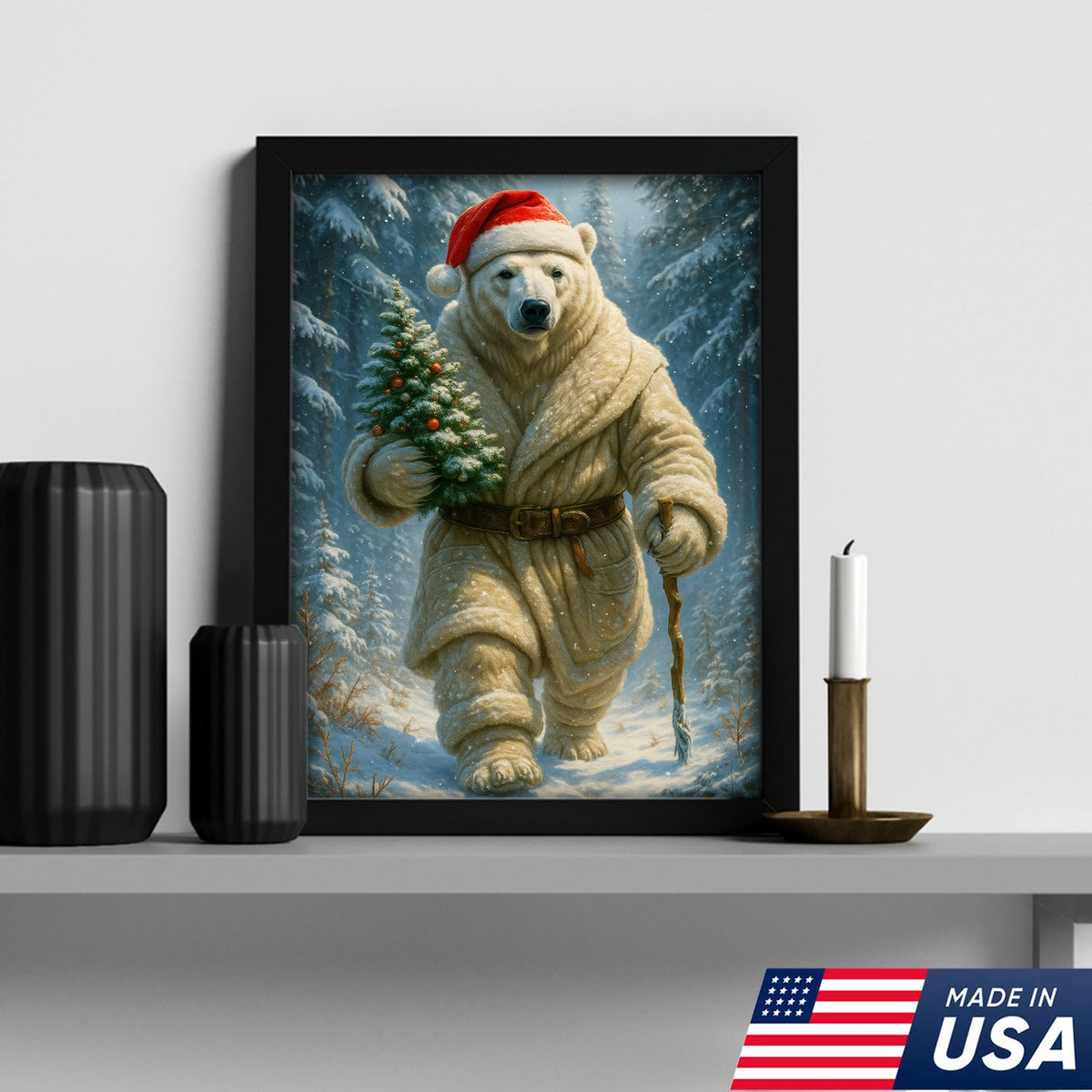 Polar Bear Santa Christmas Canvas – Funny Holiday Wall Art Gift for Hunters & Animal Lovers