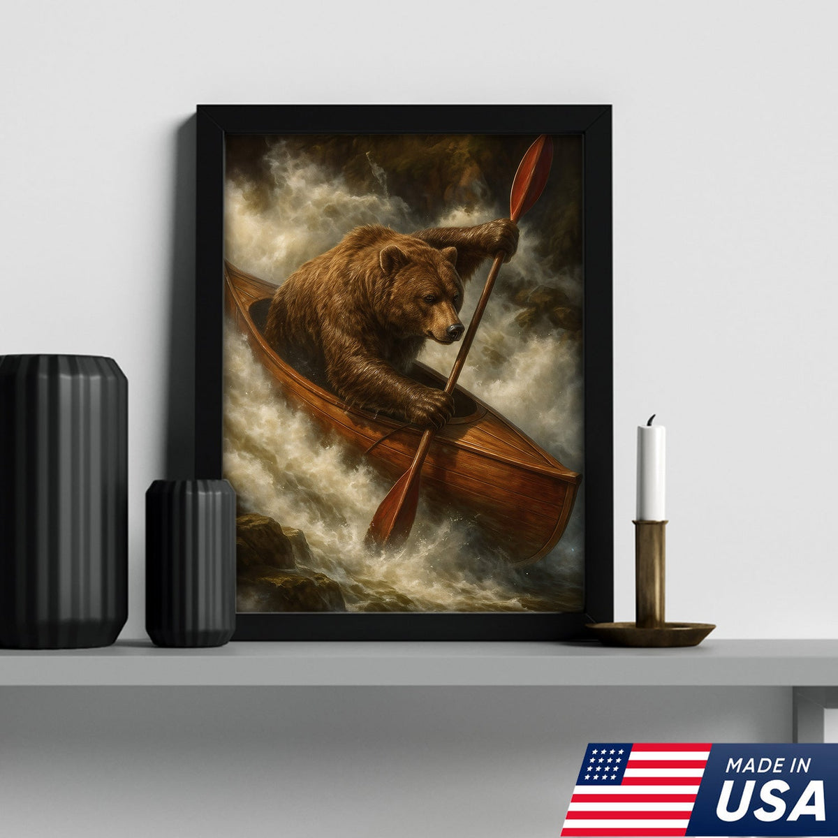 Bear Kayak Adventure Canvas – Epic Wall Art Gift for Outdoor Lovers, Campers & Adventurers