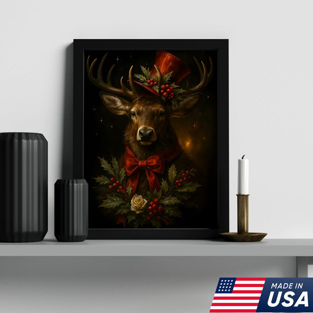 Christmas Deer Canvas Wall Art – Rustic Holiday Decor for Cabin & Lodge