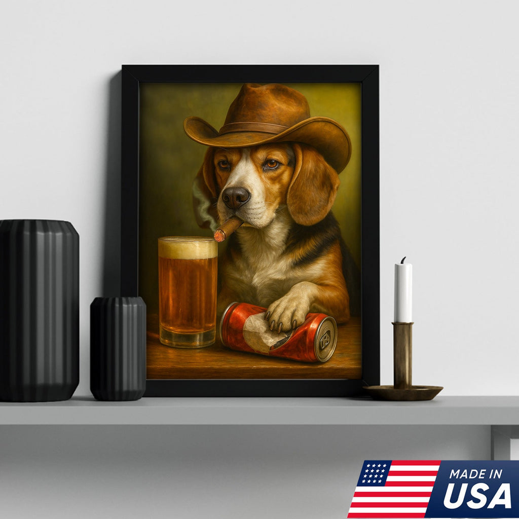 Funny Cowboy Dog Canvas Wall Art - Rustic Bar Wall Art Gift for Hunters, Outdoorsmen & Man Caves