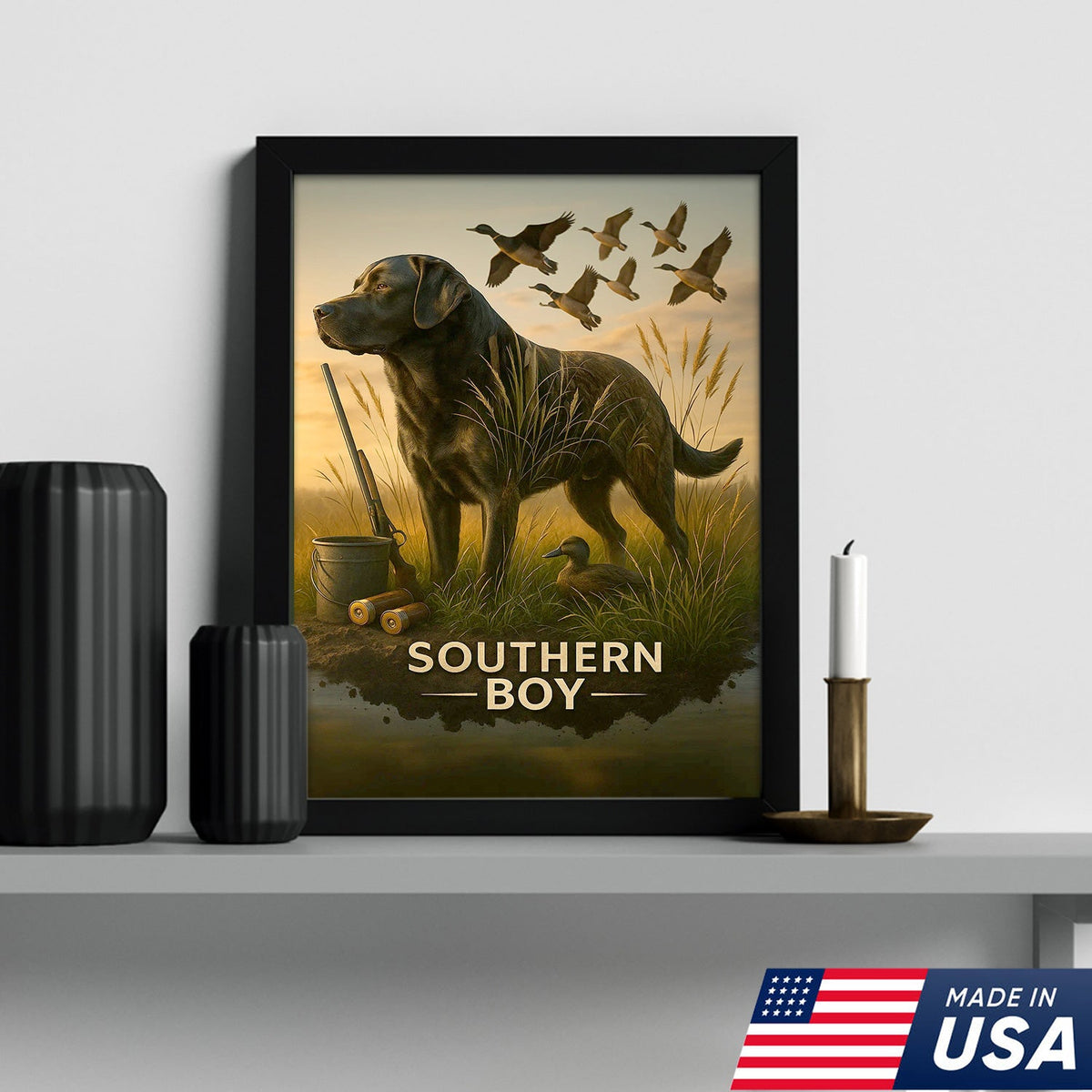 Black Lab Duck Hunting Canvas Wall Art, Labrador Retriever Waterfowl Print