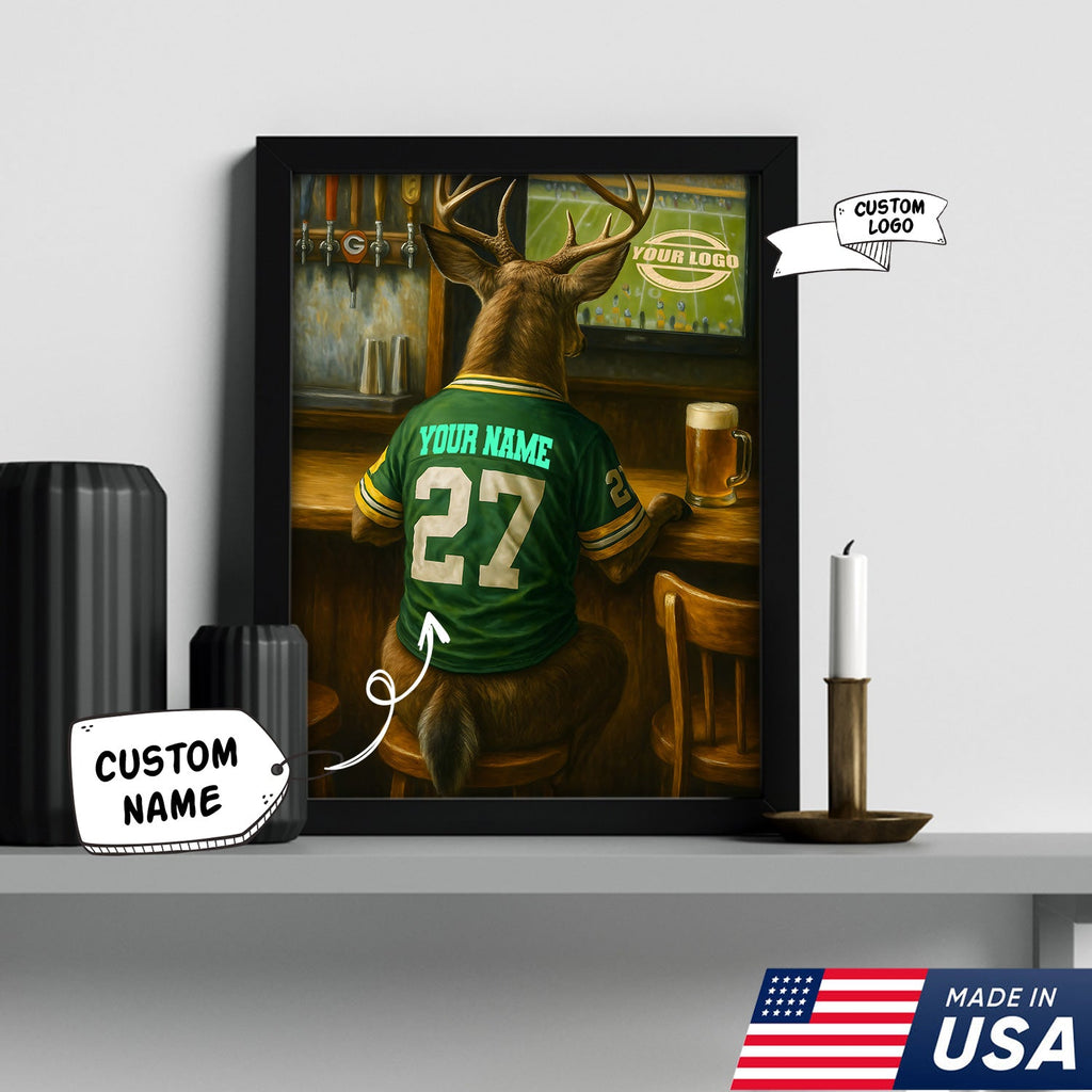 Custom Deer Football Canvas Wall Art – Personalized Deer Watching Sports Drinking Funny Sports Bar Decor