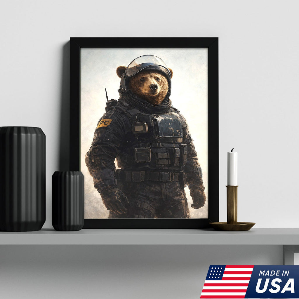Tactical Bear Soldier Canvas Wall Art – Realistic Military Animal Print
