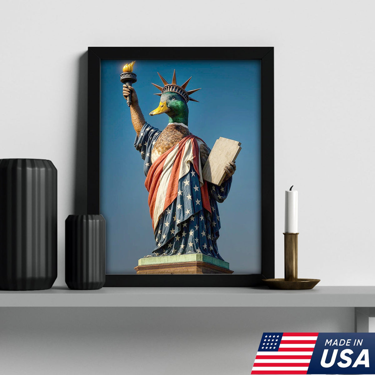 Duck of Liberty Canvas Wall Art, Funny Patriotic Duck Statue Artwork