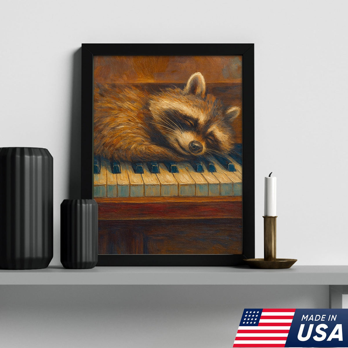 Sleeping Raccoon Wall Art Canvas - Cozy Animal Wall Decor, Cute Raccoon Painting