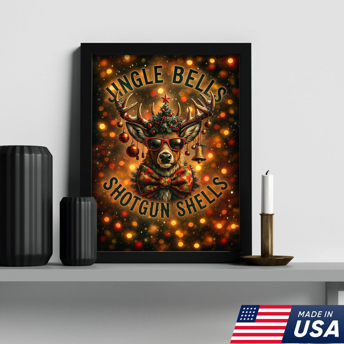 Christmas Deer Canvas Wall Art, Funny Holiday Reindeer Decor, Rustic Lodge Christmas Decoration