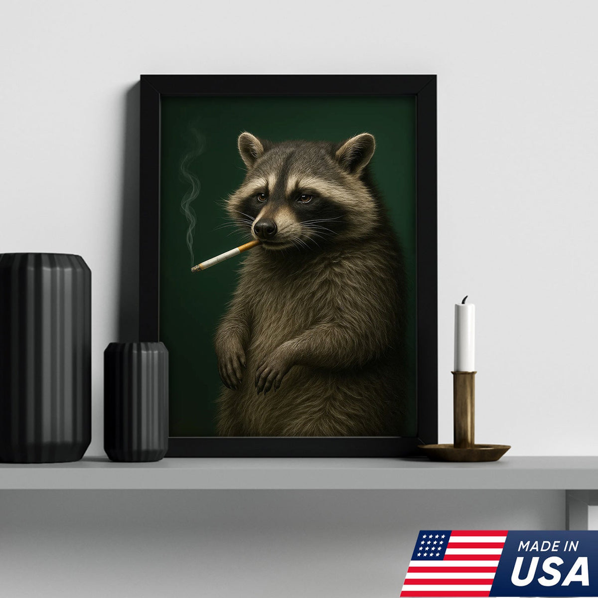 Raccoon Canvas Wall Art – Woodland Animal Print – Rustic Lodge and Cabin Wall Decor