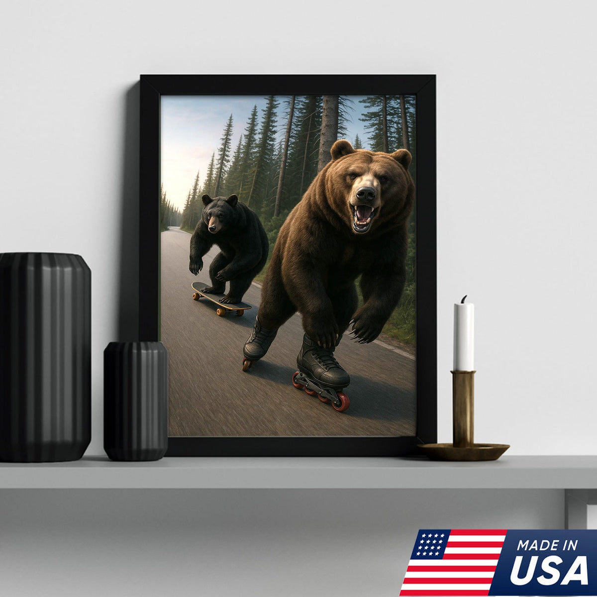 Skating Bears Canvas Art – Funny Bears on Skateboards & Rollerblades