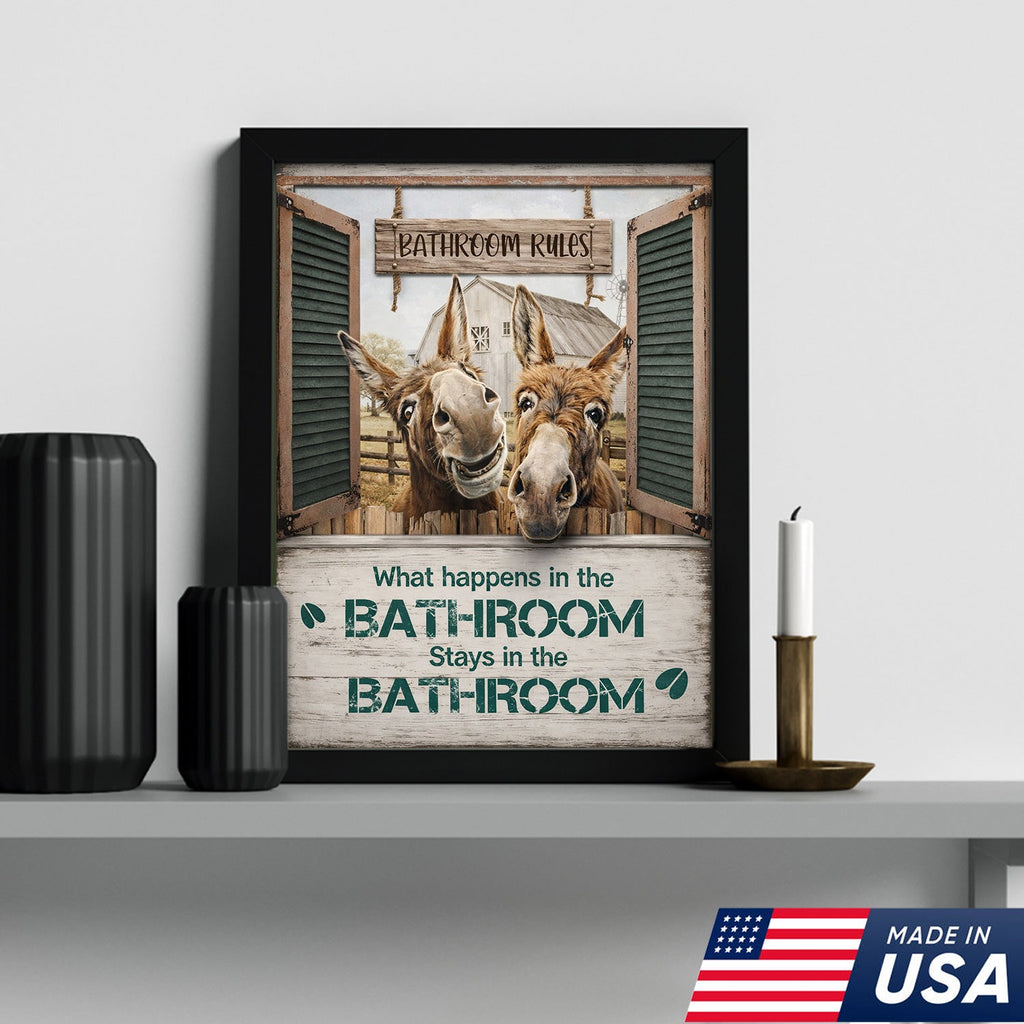 Funny Donkey Bathroom Sign, Rustic Farmhouse Bathroom Wall Decor