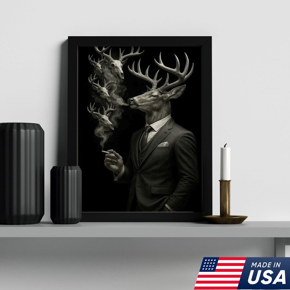 Gentleman Deer Canvas Wall Art, Elegant Buck in Suit Artwork, Rustic Cabin Decor for Hunters